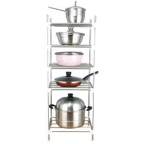 SHUOXIANG 5-Tier Kitchen Pot Rack with Extra Height Bottom Shelf - Stainless Steel Cookware Storage Organizer for Large Pans and Pots