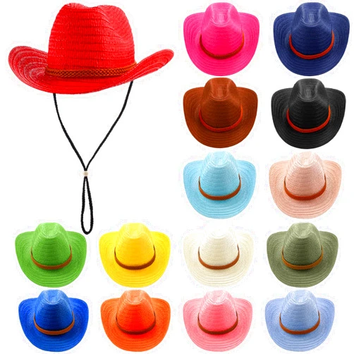 Suhine 15 Pcs Straw Cowboy Hat for Men Women Colorful Western Party Hat Bulks Sun Protection Hat Wide Brim Cowgirl Hat for Summer Beach Adventure Fishing Camping Garden Yard, 15 Colors