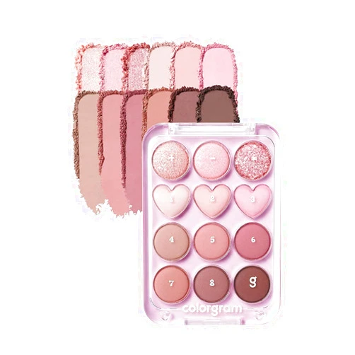 COLORGRAM Pin Point Eyeshadow Palette 02 Pink+Mauve= | Ultra-Blendable Matte, Glitter, Shimmer Shades for Daily Makeup | K-Beauty Eye Palette with Easy-to-Use Calculator Design