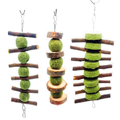 MYYZMY 3 Pcs Bunny Chew Toys, Rabbit Chew Toys for Teeth Grinding, Natural Organic Apple Wood Stick for Improve Rabbits Guinea Pigs Hamsters Dental Health