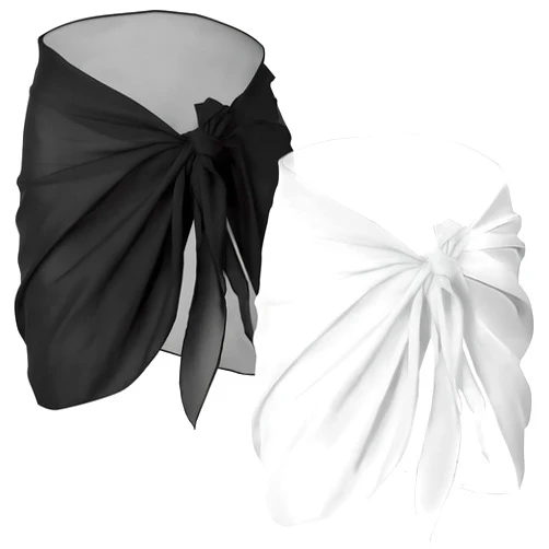 YONEEKSS 2 Pieces Swimwear Cover Ups Beach Sarongs Sheer Bikini Wrap Skirt Swim Cover Up Skirt for Women (Black and White)