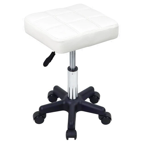 FURWOO Square Swivel Stool with Wheels PU Leather Rolling Stool Height Adjustable for Spa Salon Massage White