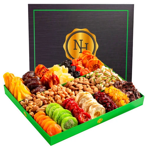 Nut Haven Holiday Christmas Dried Fruit & Nuts Gift Basket - Extra Large Selection of 18 Food Tray - Assorted Food Gift Box for Thanksgiving, Family, Men, Women, Husband, Sympathy, Men & Women.
