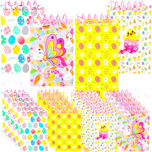 Eersida 24 Pack Easter Notepads Easter Spiral Notepads Easter Mini Notebooks Set Tiny Party Favors Note Pads Top Bound Spiral Memo Pads of Paper for Kids Easter Party Prize School Classroom Supplies
