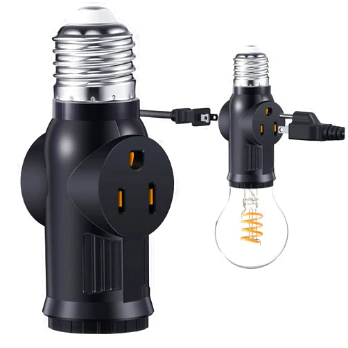 YENMOP 3 Prong Light Bulb Outlet Socket to Plug Adapter, Black Light Socket Converter, E26/E27 Lamp Bulbs to 2/3 Prong Socket for Indoor Outdoor Use