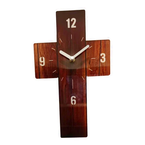FLCPJGV Wall Clock Silent Clock Cross Shape,Easy to Read Non Ticking,Compact,Acrylic Clock Home Decor for Home Living Room Hotel Gift, Dark Brown