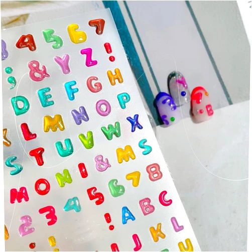 BonnieSam Nail Art Stickers 2 Sheets Jelly Candy Nail Decals Cute Letters Numbers Sticker Soft Gummies Gel for Child Christmas DIY Acrylic Nail Design (Number)