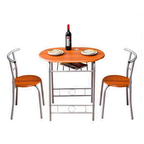 DUNTANG 3 Piece Breakfast Table Sets Compact 2 Chairs and Table with Metal Frame and Shelf Storage Kitchen Dining Furniture Light Brown