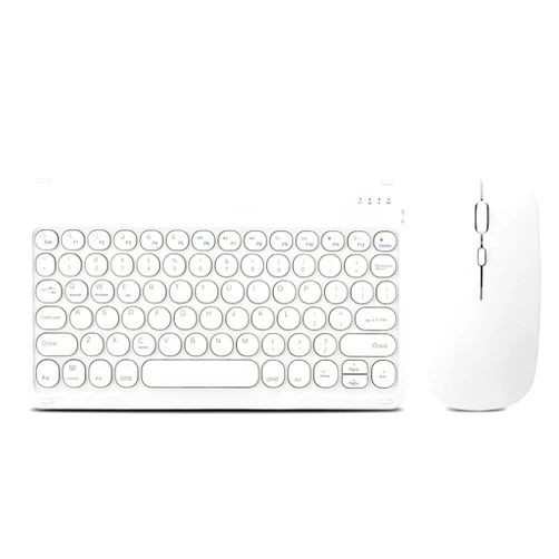 Guiheng Ultra-Slim Bluetooth Keyboard and Mouse Portable Mini Wireless Keyboard Rechargeable for Apple iPad iPhone Samsung Tablet iPhone Smartphone iOS Android Windows Round Keys-White