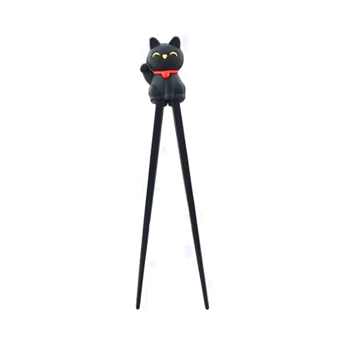 Happy Sales HSTC-LKCBLK, Training chopsticks for beginners right or left handed, Black Cat