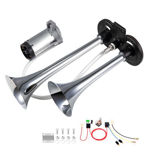 Banhao 150DB Air Train Horn kit for Car, Banhao Super Loud Twin Tone Chrome Plated Zinc Dual Trumpet with Compressor for Any 12V Trucks Lorrys Trains Vans Boats (Chrome)