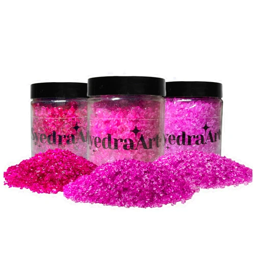Syedra Art Syedra Broken Crushed Glass Glitter 1-3mm Set of 3,Crushed Glass for Crafts Epoxy Resin Craft Supplies Nail Art DIY 1LB (Pink)
