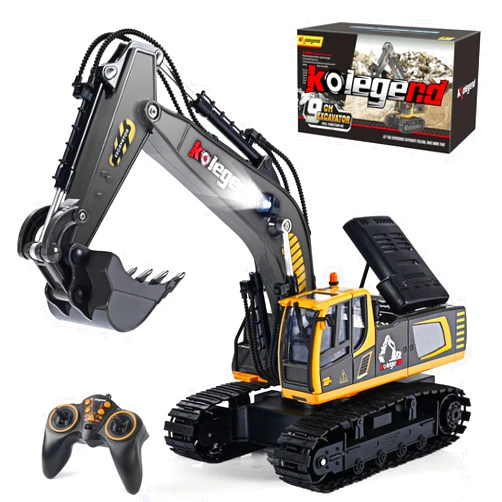 kolegend Remote Control Excavator Toy 16 Inch, 11 Channel RC Construction Vehicles Hydraulic Haulers Digger Toys Gift for 6 7 8 9 10 Years Old Kids Boys