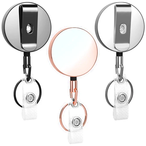Selizo Metal Badge Reels - 3 Pcs Retractable Badge Holder with Belt Clip Key Ring for ID, Key, Name Card Holder