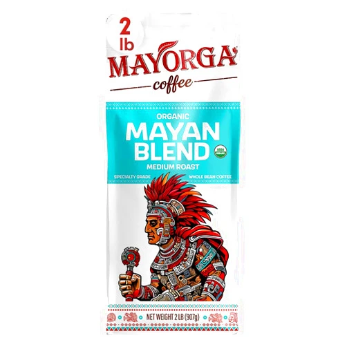 Mayorga Medium Roast Whole Bean Coffee, 2 lb bag - Mayan Blend Organic Coffee Roast - Direct Trade, Specialty Grade, Non-GMO 100% Arabica Coffee Beans