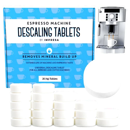 IMPRESA [20 Pack] Espresso Machine Descaler Tablets - Large 4 gram Descaling & Cleaning Tablets for Breville, Jura, Miele & Other Espresso Makers – Remove Mineral Build-Up - Coffee Machine Descaler