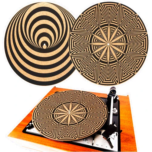 Briwooody 2 Pcs Cork Turntable Mat/3mm Thick for Better Sound Support on 11.8 Inches Vinyl LP Record Player Turntable Slipmat Psychedelic Geometric for Vinyl Record(Mix Pattern)