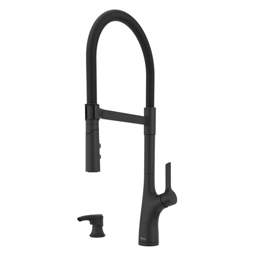 Pfister Ceylon Commercial Culinary Kitchen Faucet with Pull Down Sprayer and Soap Dispenser, Single Handle, High Arc, Spot Defense Matte Black Finish, F5297CLOCSDB