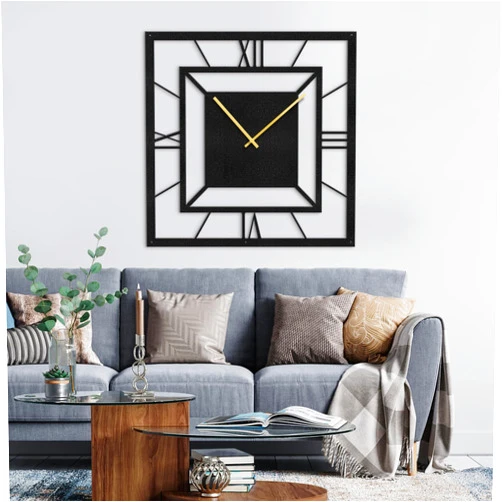 SIGNLEADER Metal Wall Clock Decor Wall Art Silent Battery Operated, Bold Quadrilateral Roman Numeral Wall Sculpture Clock Hanging Home Decoration for Living Room Bedroom, Kitchen Bathroom - 20