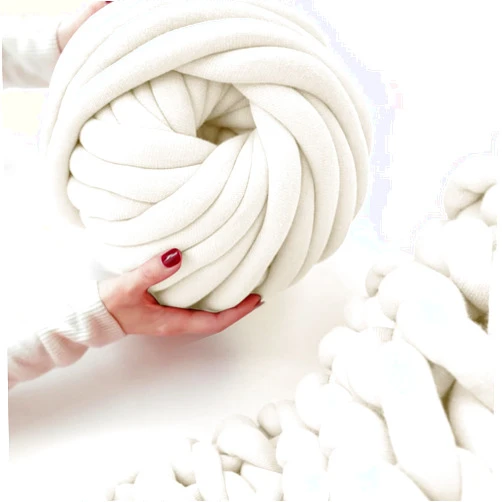 Vrawas Arm Knitting Yarn for Chunky Yarn Giant Tubular Crochet Making Blanket DIY,Hand Knitting Braided Knot Throw Washable Tube Bulky for Weave Craft Crochet(Milk White, 0.55lb)