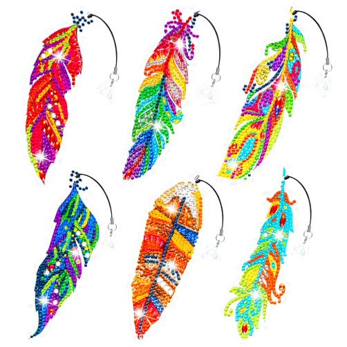 Wivico 6 Pcs Diamond Art Painting Bookmarks,DIY Diamond Art Bookmarks for Book Lovers, Making Bookmark Kits for Kids Adults(Feather)