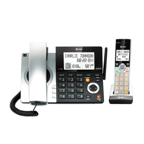 AT&T CL84107 DECT 6.0 Expandable Corded/Cordless Phone with Smart Call Blocker, Black/Silver with 1 Handset