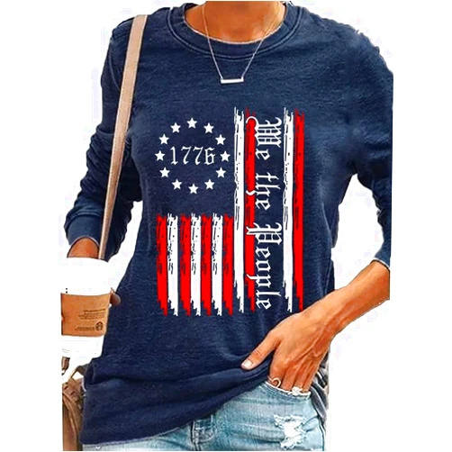 Pingyongchang July 4th Novelty Light Weight Sweatshirt for Women We The People 1776 Memorial Day Patriotic Top
