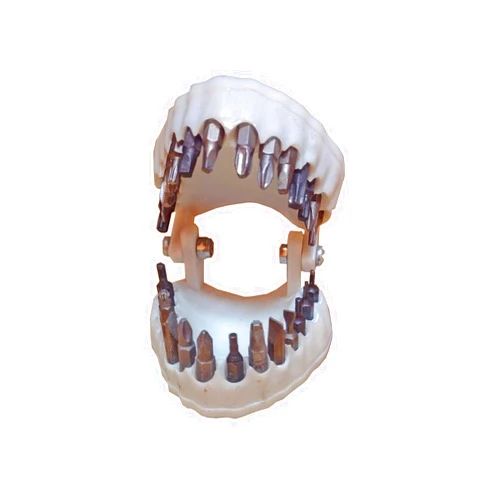 LOPHJYLB 28 Hole Hex Bit Organizer, Newly Upgraded Denture Drill Bit Holder Tooth Shape Model Design Screwdriver Bit Ornament Fits 1/4 Inch Hex Bit and Drive Bit Adapter (White)