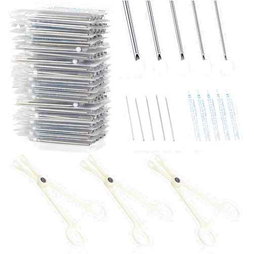 Autdorain 75Pcs Ear Nose Piercing Kit - 50Pcs Mix 12G 14G 16G 18G 20G Hollow Needles and 25Pcs Rounded Slotted Piercing Forceps