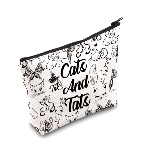 MNIGIU Tattoo Lover Gift Cats And Tats Makeup Bag Artist Gift Tattooist Gift Funny Cat Inspired Gift Cat Lover Gift Tattoo Shop Gift