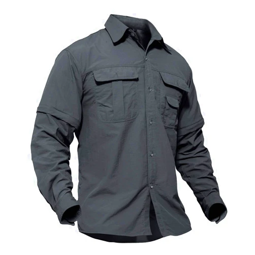 TACVASEN Men's Breathable Quick Dry Solid Convertible Long Sleeve Shirt Fishing Hiking Safari