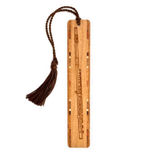 Mitercraft Flute Woodwind Classical Musical Instrument Engraved Wooden Bookmark with Tassel - Also Available for Personalization -Made in USA
