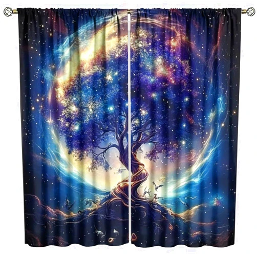 Moderw Spring Curtains, Tree of Life Themed Arrangement with Thirving Jungle Season Nature Print, Living Room Bedroom Window Drapes 2 Panel Set 42