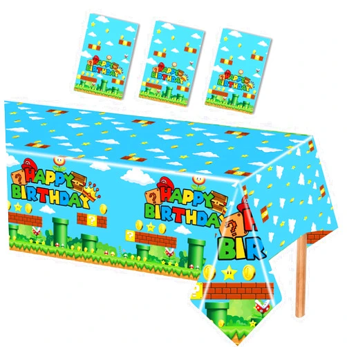 Nyhpar 3PCS Video Game Theme Tablecloth, Super Brother Plastic Tablecover Disposable Table Covers for Game Brothers Birthday Party Decorations Supplies, 86.6 x 51.2in