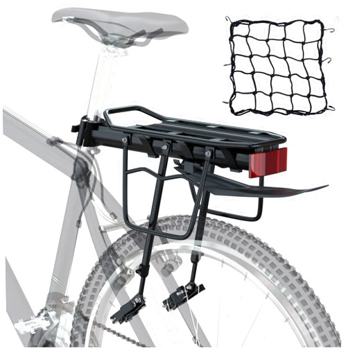 RELIANCER Bike Cargo Rack w/Fender & Bungee Cargo Net & Reflective Logo,Quick Release Mountain Road Bicycle Rear Racks,Universal Adjustable Bike Luggage Touring Carrier Rack,Large Capacity Bike Pannier Rack