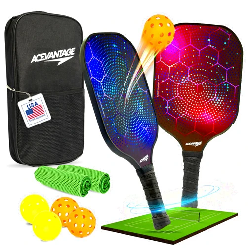 Acevantage Carbon Fiber Pickleball Paddles Set of 2 - Polypropylene Honeycomb Core Paddles - Pickleball Bundle Set with Bag, Towel, and 4 Outdoor Pickleball Balls