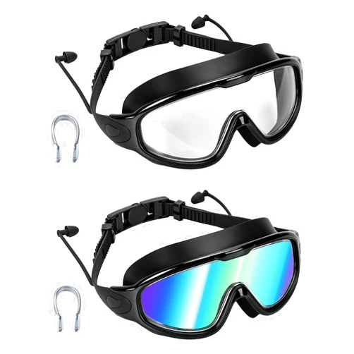 PADONISE Anti Fog Swimming Goggles 2 Pack for Men Women – Polarized & Clear Adult Swim Goggles with UV Protection, 180° Wide View Leak Proof, Includes Ear Plugs and Nose Clip (Pool Beach Essentials)