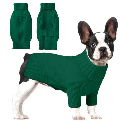 AURUZA Dog Sweaters for Small Medium Large Dogs Girl, Classic Turtleneck Pet Sweater for Dogs, Thermal Doggy Winter Coat, Warm Dog Shirt Outfits, Double Knitting Collar for Outdoor Playing (M, Dark Green)