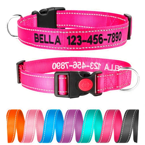Suncliff Personalized Dog Collar - Reflective Custom Embroidered with Pet Name and Phone Number for Boy and Girl Dogs, 4 Adjustable Sizes, XSmall,Small, Medium and Large