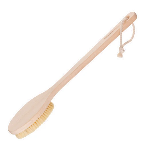 REDECKER Beechwood Bath and Shower Brush - Boar Bristle Back Brush Shower - 17-3/4 inch Handle for Hard-to-Reach Areas - Natural Pig Bristle Fibers Remove Dead Skin - Long Handled Bristle Shower Brush
