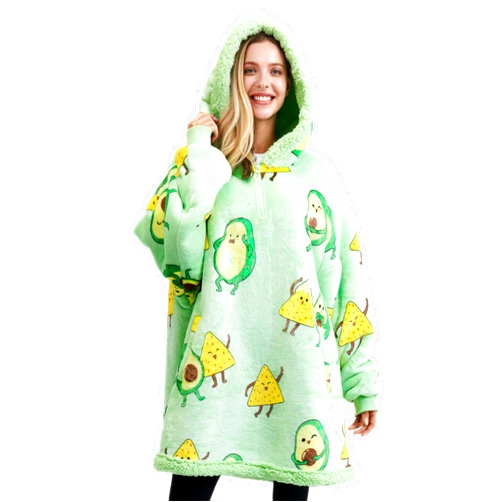 Giggling Getup Wearable Blanket Hoodie for Women Men - Oversized Flannel Sherpa Fleece Sweatshirt Blanket - with Giant Pocket & Sleeves - Cozy Warm Blanket Birthday Gifts for Adults Avocado