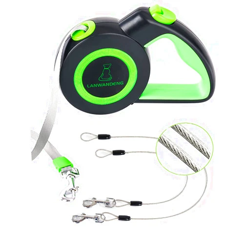 Lanwandeng Chew Proof Retractable Dog Leash with 2 Heavy Duty Anti-Chewing Wire Ropes, 16FT Leashes 360 Tangle Free for 2 Dogs, Dual Dog Lead for Small/Medium/Large Dogs