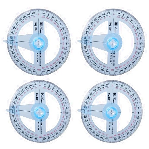Urjumpea 360 Degree Protractor Pack of 4, Durable Swing Arm Angle Protractor, Multifunctional Plastic Circle Protractor Ruler for School Office