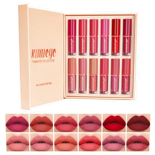 KIMIEYE 12 Colors Matte Liquid Lipstick Kit, Long Lasting Lip Tint, Waterproof Lip Stain, Non-Stick Cup Quick-dry Velvet Nude to Red Lipstick Makeup Set, Up to 24H Wear (SET B)