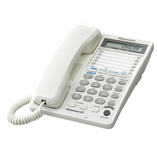 Panasonic 2-Line Integrated Corded Telephone System with 16-Digit LCD, Speakerphone, Clock, Hearing Aid Compatibility and 3-Way Conferencing - KX-TS208W (White)