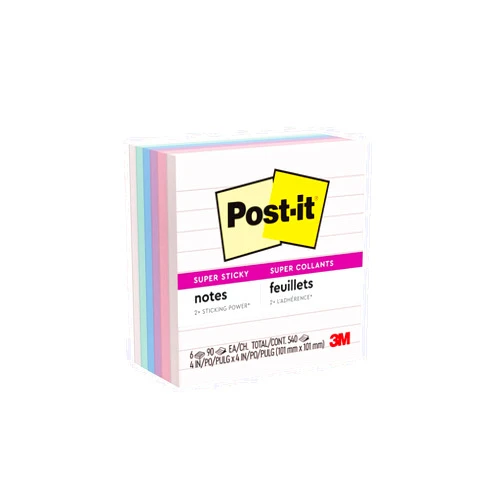 Post-it Super Sticky Recycled Notes, 4x4 in, 6 Pads, 2x the Sticking Power, Bali Collection, Pastel Colors (Lavender, Apricot, Blue, Pink, Mint), 30% Recycled Paper (675-6SSNRP)
