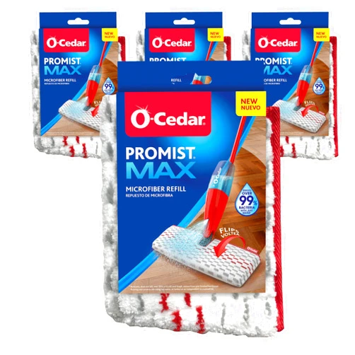 O-Cedar ProMist MAX Spray Mop Head Replacement (Pack of 4) | Machine Washable | Reusable | Microfiber Refill | Removes 99% of Bacteria