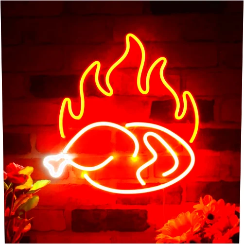 Warmthwish Roast Chicken Neon Sign Chicken Shop Restaurant with Flame Decoration Custom LED Neon Sign Living Room Art Neon