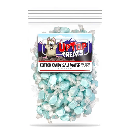 UpTop Treats Cotton Candy Salt Water Taffy- 16oz | Gourmet Old-Fashioned Candy, Old Fashioned Delicious Chewy Candy, Gluten Free - Made in the USA
