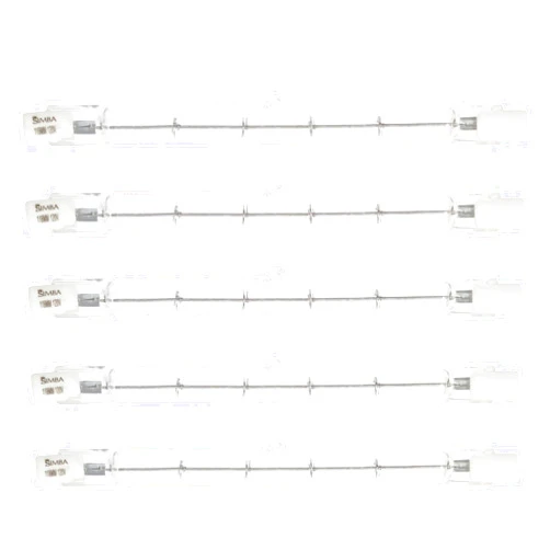Simba Lighting Halogen R7S 118mm T3 300W Dimmable 4000lm (5 Pack) J Type Linear Double Ended Floodlight Bulb 360º Beam Angle 120V for Work, Security, Landscape Lights, Floor Lamps, Warm White 2700K
